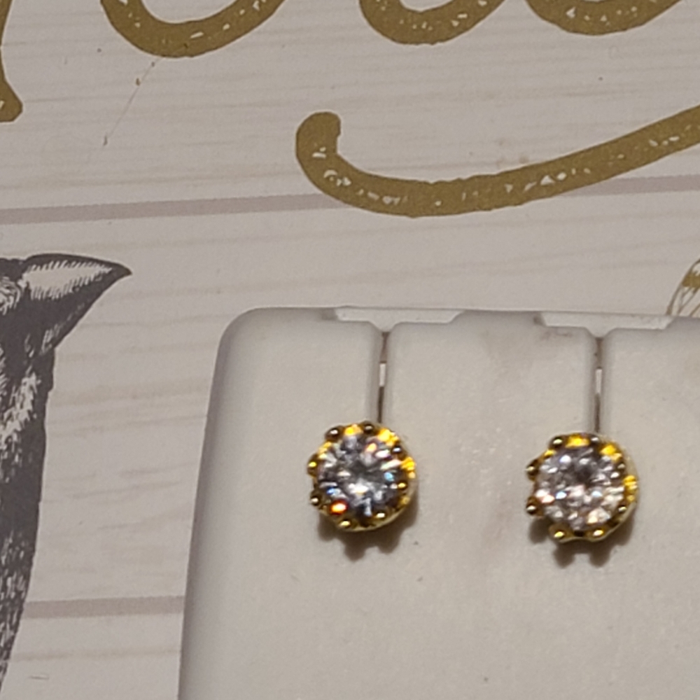 Diamond earrings  on gold colored silver